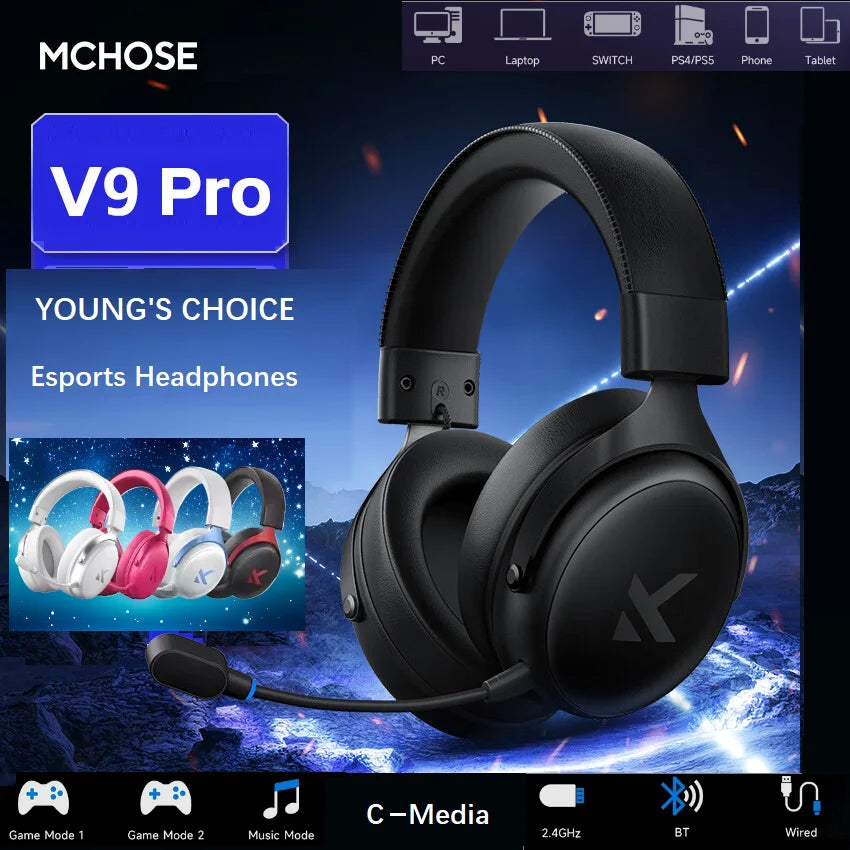 MCHOSE V9 Pro Wireless Gaming Headset — 7.1 Surround, Tri-Mode